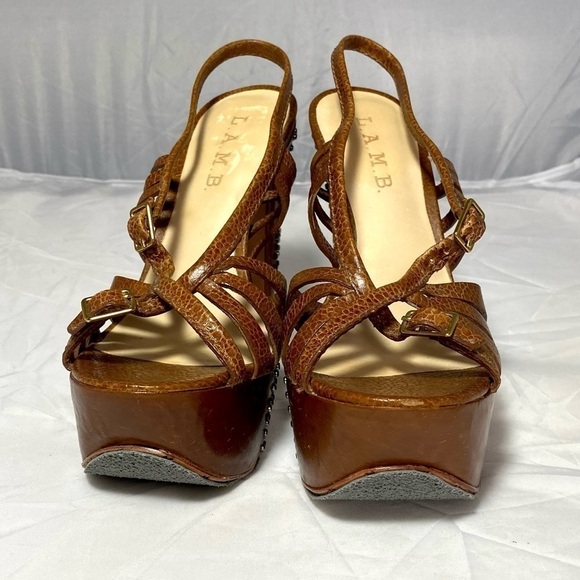LAMB Gwen Stefani Studded Dale brown Platform strappy Stilettos size 5.5 - Picture 14 of 14